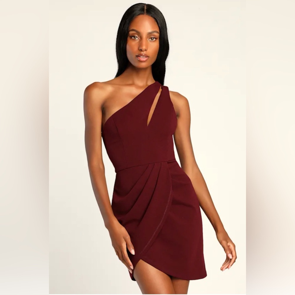 Lulu's Burgundy One Shoulder Dress